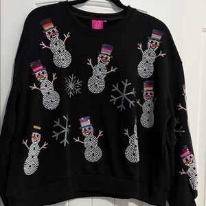 QUEEN OF SPARKLES Black Sweater with Colorful Snowmen